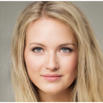 A clean, natural portrait with soft lighting, featuring a calm, confident expression, light eyes, and long blonde hair against a simple, neutral background.